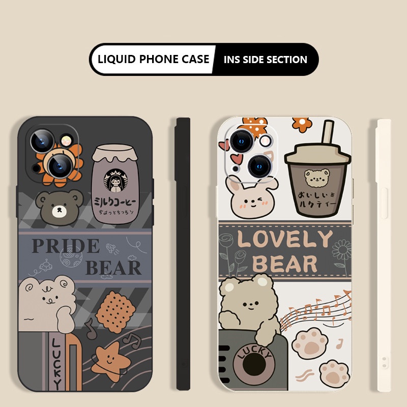 gấu dễ thương tpu Ốp lưng chống vân tay chống rơi viền thẳng có dây buộc Đối với iPhone 11 7 / 8plus 12 13Pro 14 14Pro 7/8 6g xs max xr 12Pro max 11Pro