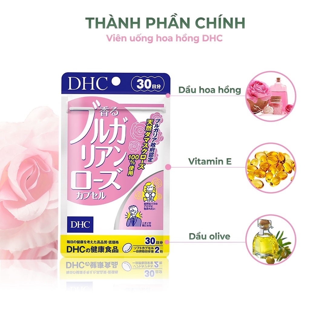 Combo viên uống DHC sáng da, giảm mụn, ngát hương hoa hồng ( Vitamin C 30 ngày - 60 viên , Rose 30 ngày - 60 viên )