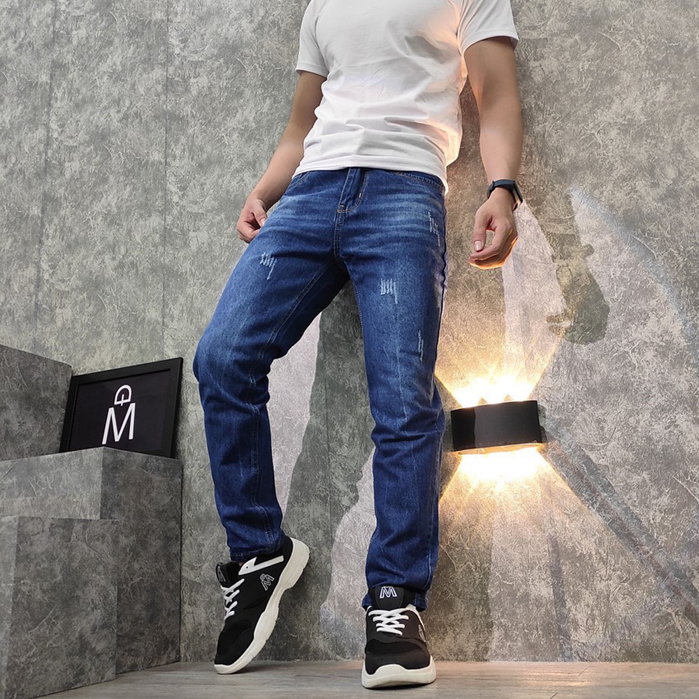 Quần Jean Bạc Dáng Slim Fit Phong Cách Hàn Quốc Vải Không Phai Màu Co Giãn Nhẹ