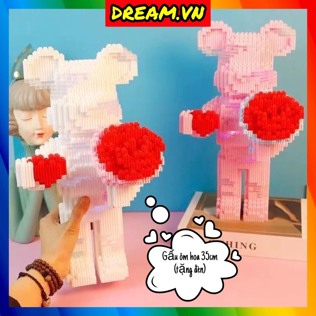 [Tặng đèn] Lego lắp ráp Bearbrick ôm hoa size to