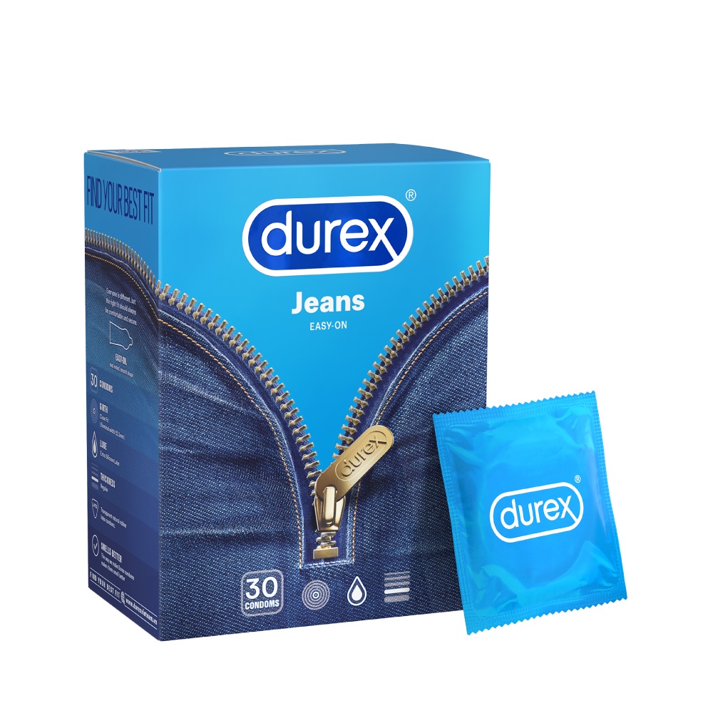 [ ĐỘC QUYỀN] Bao cao su Durex Jeans cơ bản, bôi trơn, size 52.5mm, hộp 30 bao