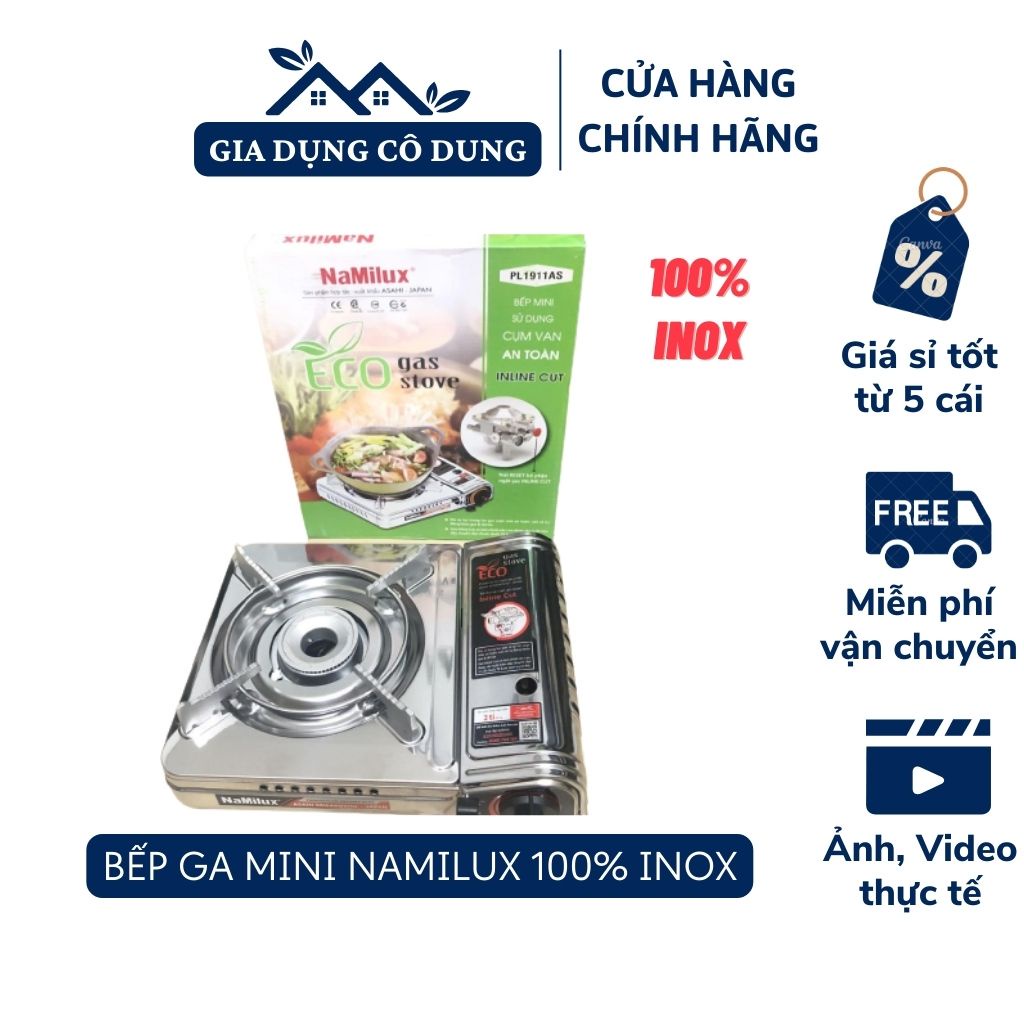 Bếp Ga Mini Namilux 100% Inox Cơ Chế Van An Toàn Công Nghệ Nhật Bản_Hàng Chính Hãng