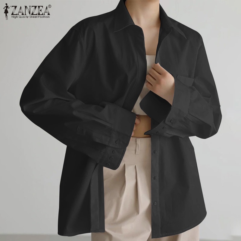 Áo sơ mi ZANZEA tay dài cổ bẻ phong cách Hàn Quốc thời trang cho nữ