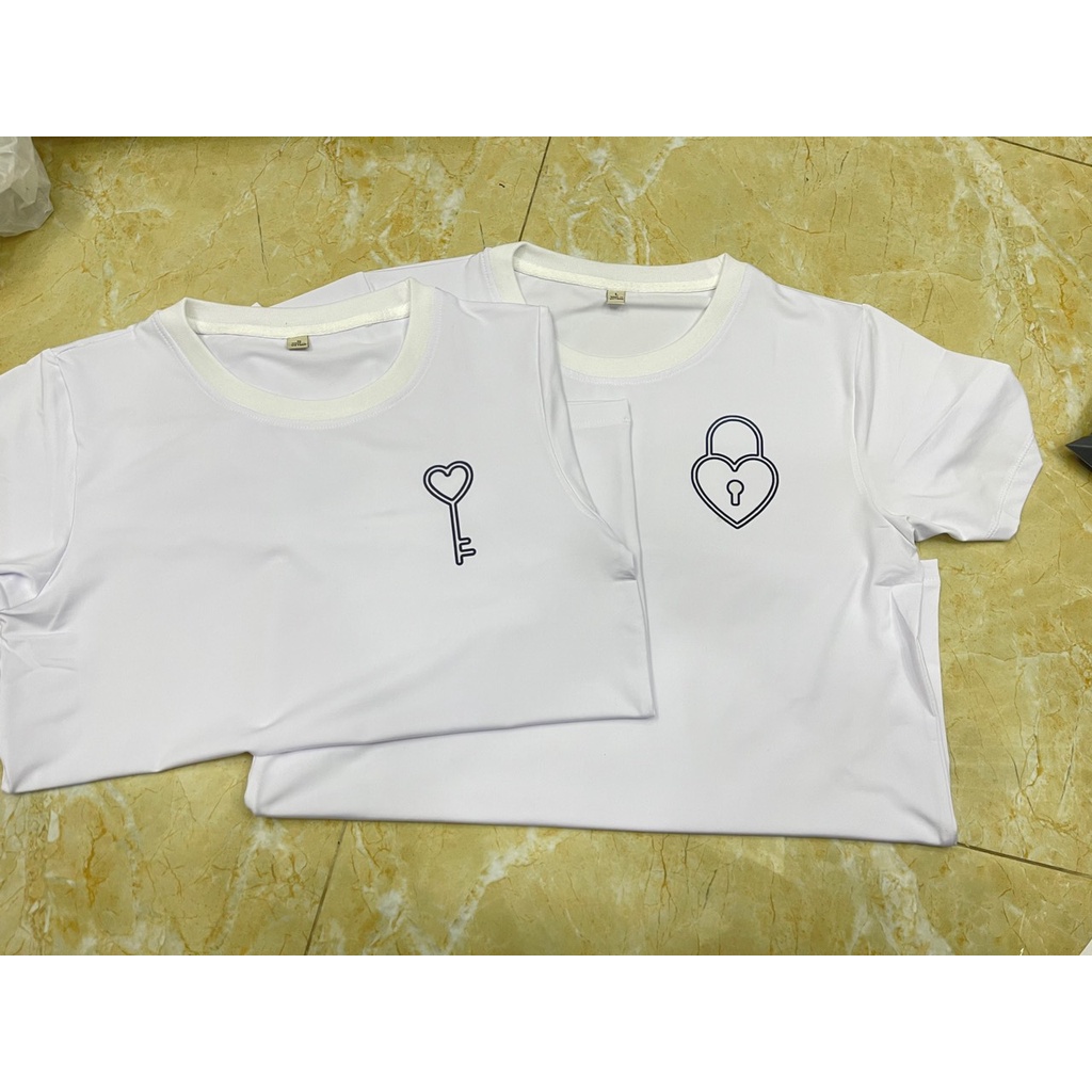 áo cặp đôi in hình ổ khóa trái tim dễ thương thun lạnh co giản 4 chiều