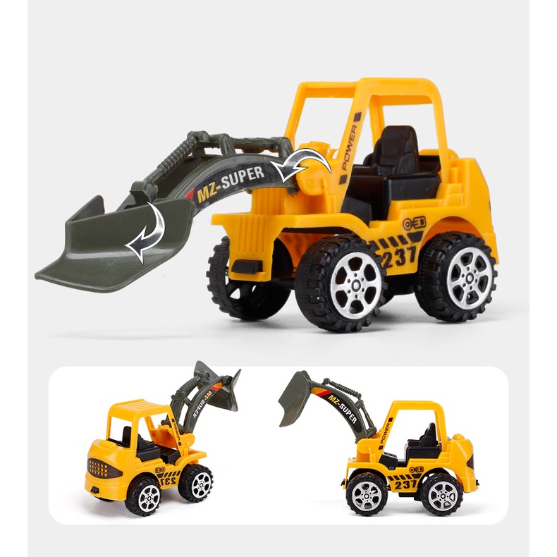 Combo 6 xe đồ chơi kỹ thuật xây dựng mô hình xe máy xúc, xe máy ủi, xe nâng