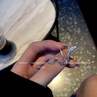 Nhẫn mạ bạc 17KM hinh rắn đính đá pha lê độc đáo