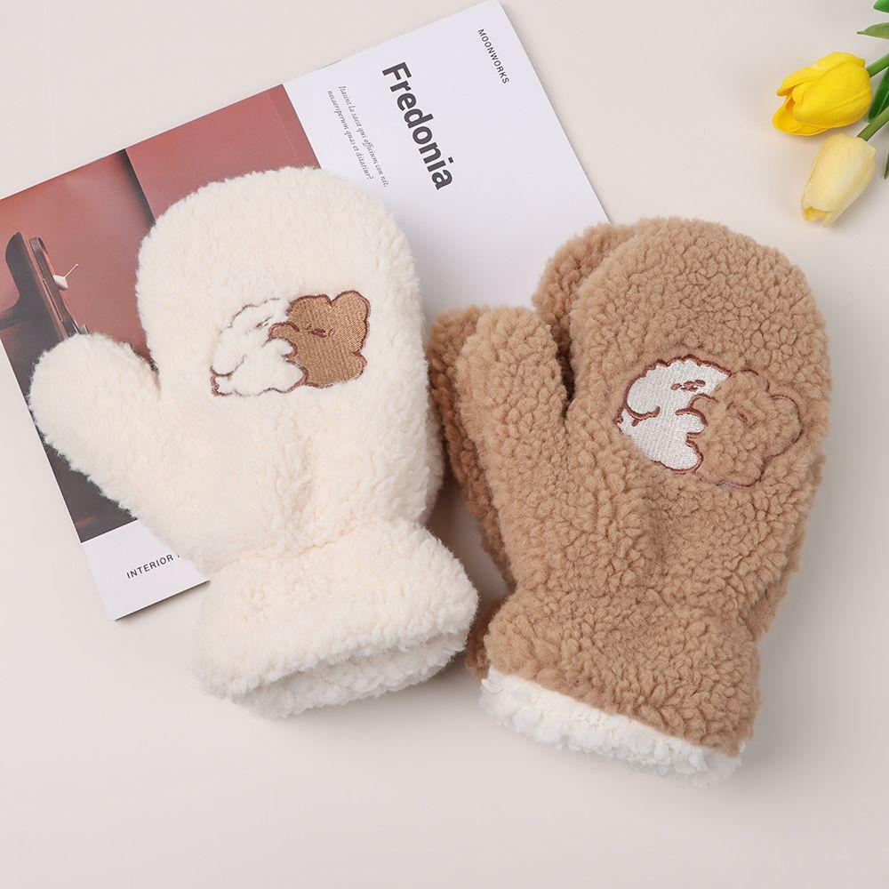 1 Đôi Găng Tay Lông Xù Dày Chống Gió Hình Gấu / Chó Hoạt Hình Dễ Thương
