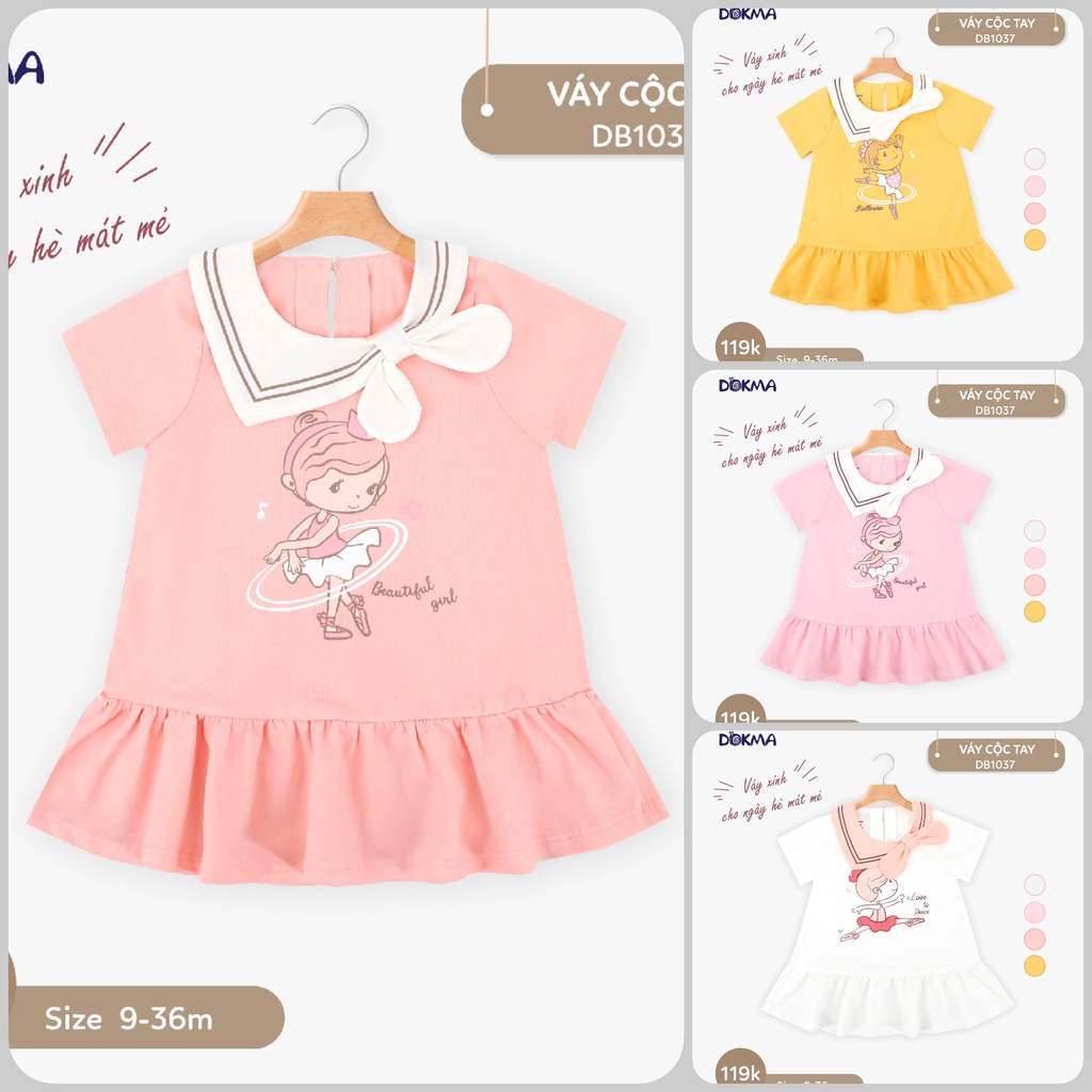(6->18 tháng) váy đầm bé gái Dokma – chất cotton hữu cơ mềm mát, co giãn, thấm hút tốt (DB1037)