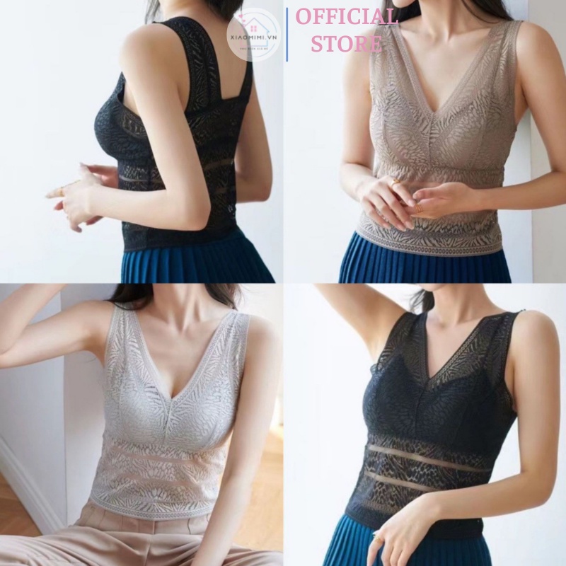 Áo lót nữ bra ren dáng dài kèm đệm nâng ngực tạo khe mặc trong vest cao cấp hàng Quảng Châu Xiaomimi