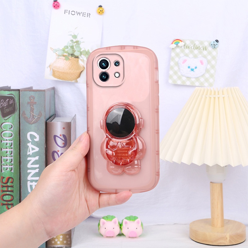 Ốp Điện Thoại Silicone Mềm Màu Kẹo Hình Phi Hành Gia Có Giá Đỡ Cho Xiaomi Mi 11 Lite 5G NE 12 12T 11T Pro