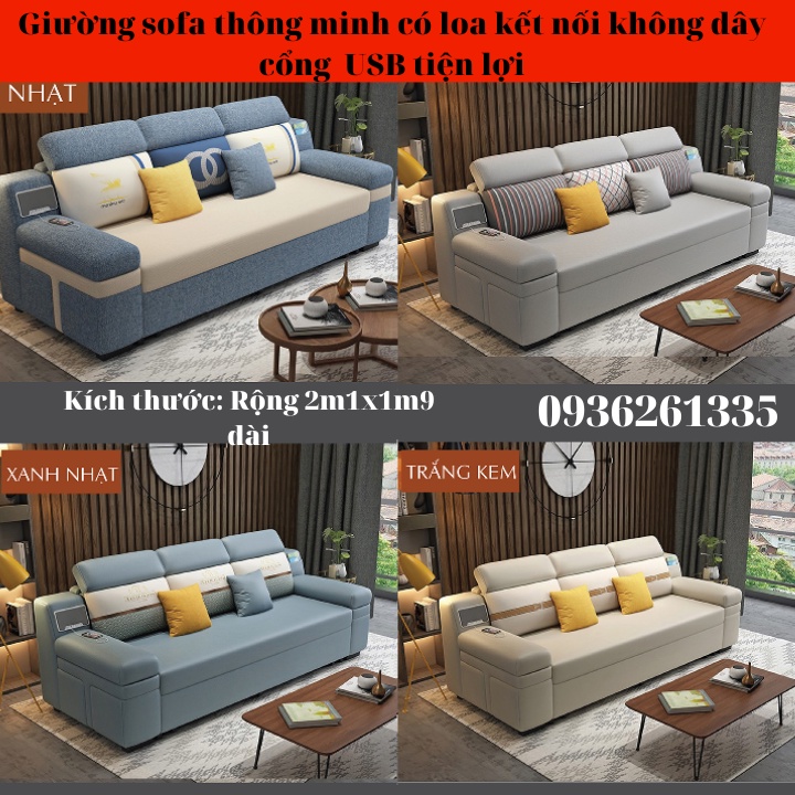 Giường sofa gấp gọn có loa kết nối không dây nghe nhạc,Sofa giường thông minh kèm cổng xạc USB hiện đại,KT 2m1x1m9