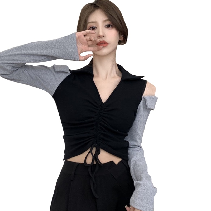 Áo Thun Ôm Dáng Phối Dây Rút Hở Vai Quyến Rũ Thời Trang Cho Nữ