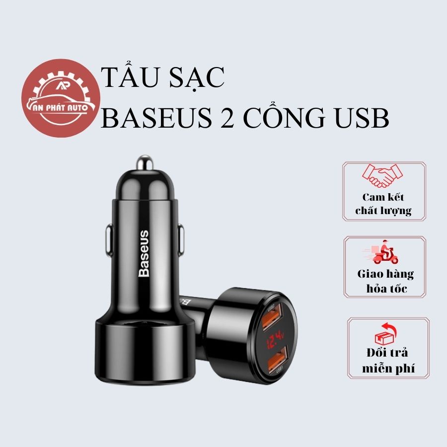 Tẩu Sạc Điện Thoại Siêu Nhanh Baseus BS-C20A Chia 2 Cổng USB Cho Ô Tô, Xe Hơi [Hàng Loại Tốt]