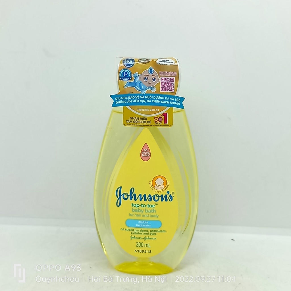 Sữa tắm gội toàn thân Gohnson's top to toe baby bath cho bé chai 200ml