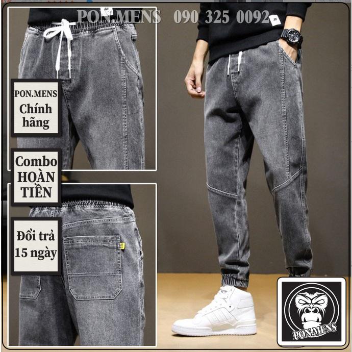 Quần Jogger Jeans nam màu xanh xám đen bó gấu lưng chun 195 pon.mens