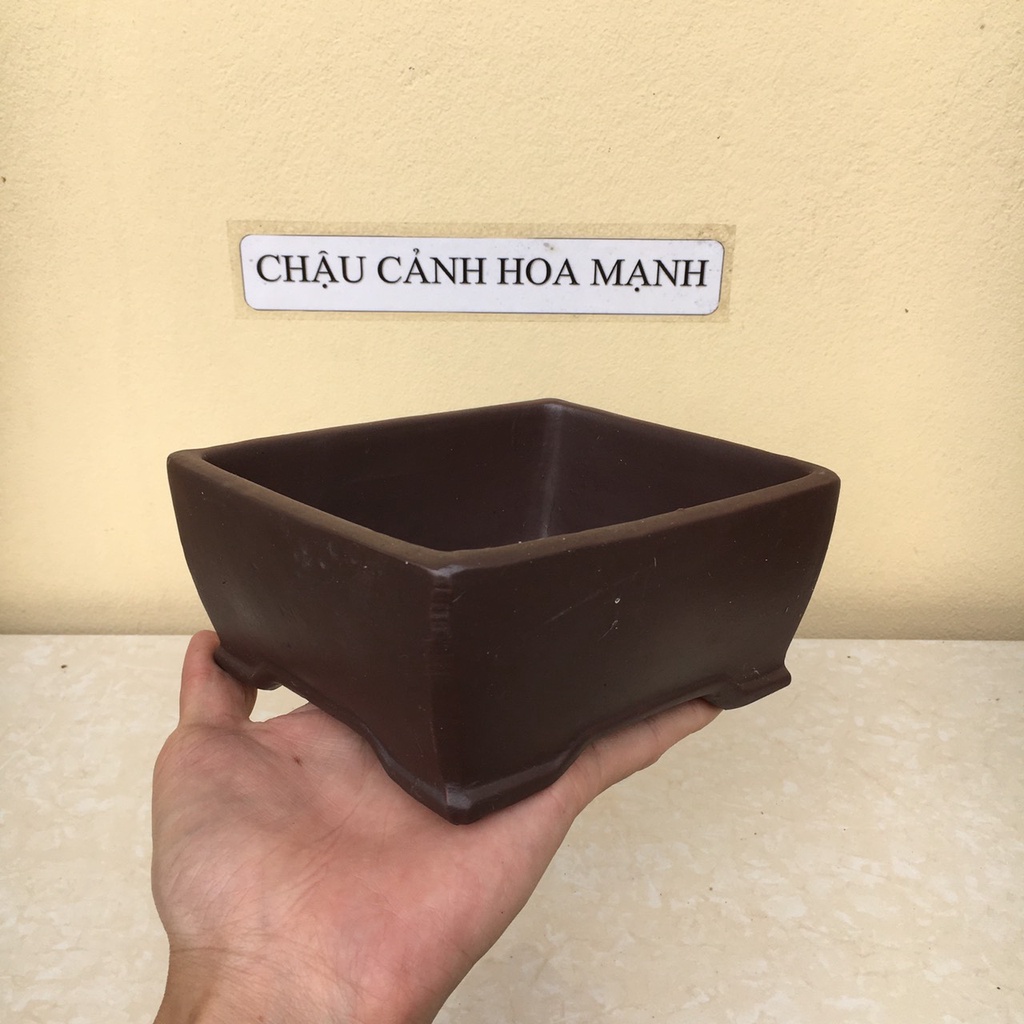 Chậu Chữ nhật bonsai sen đá mini đất nung màu nâu đen gốm Bát tràng 1 size SP441