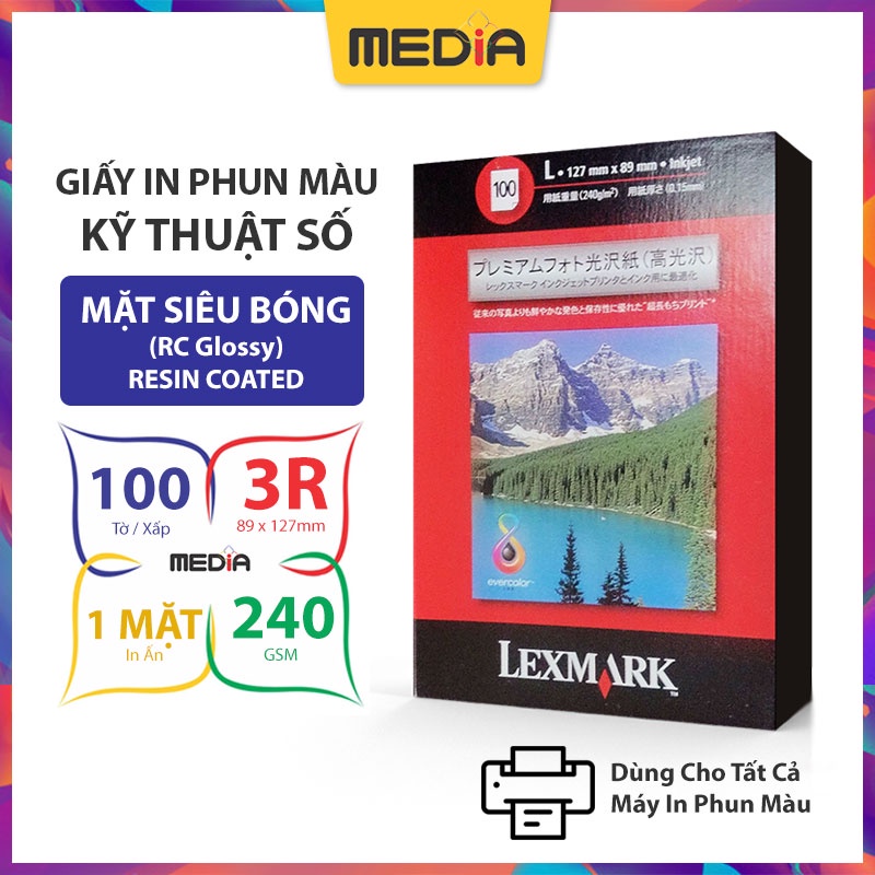 Giấy In Ảnh Cao Cấp Lexmark 1 Mặt Siêu Bóng 8.9 x 12.7cm 240gsm 100 tờ