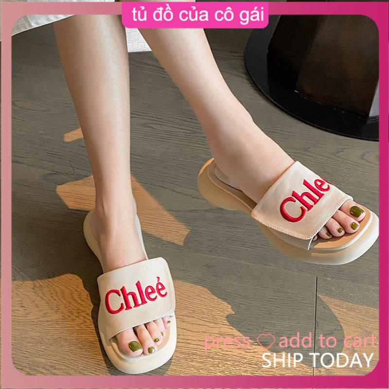 Dép bánh mì đế cao Dép đế xuồng Dép Xỏ Ngón Đi Biển Thêu Chữ Thời Trang