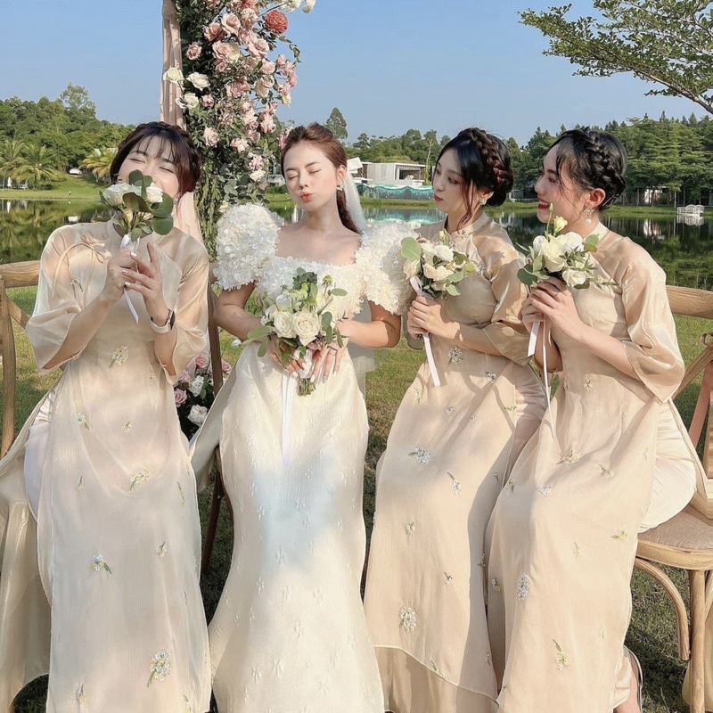 Áo Dài 4 Tà Thêu Tay “Hạ Chi”_Áo Dài Thiết Kế May Sẵn