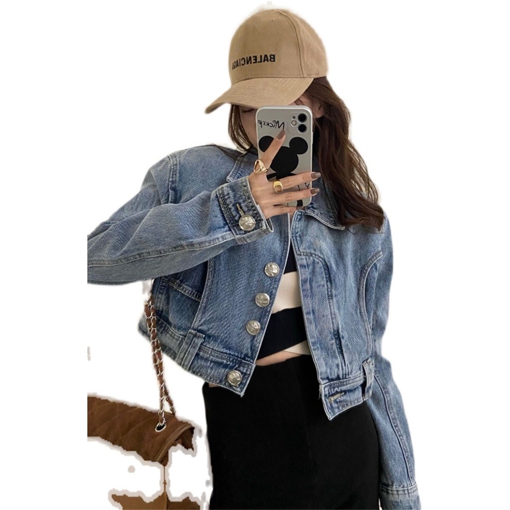 Áo Khoác Denim Dáng Ngắn Phong Cách Hàn Quốc Thời Trang Mùa Xuân 2022 Mới