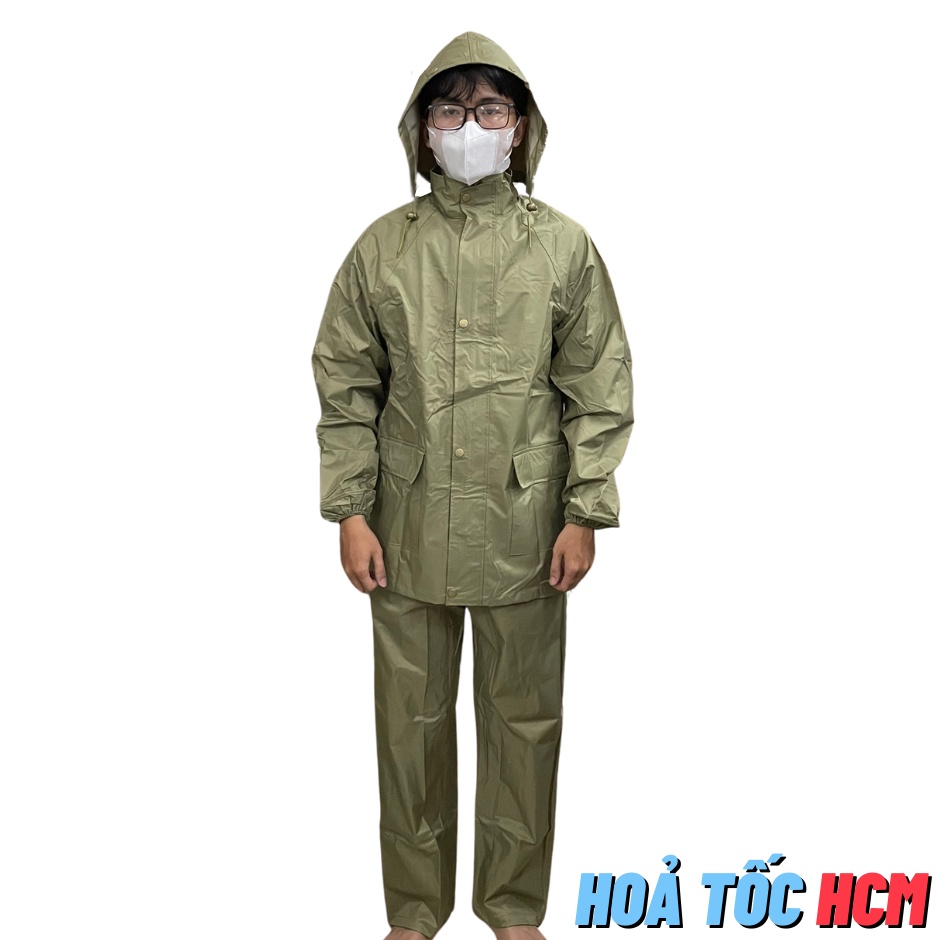 Áo mưa bộ màu vàng lính chất liệu dày 3 size bộ 4 món