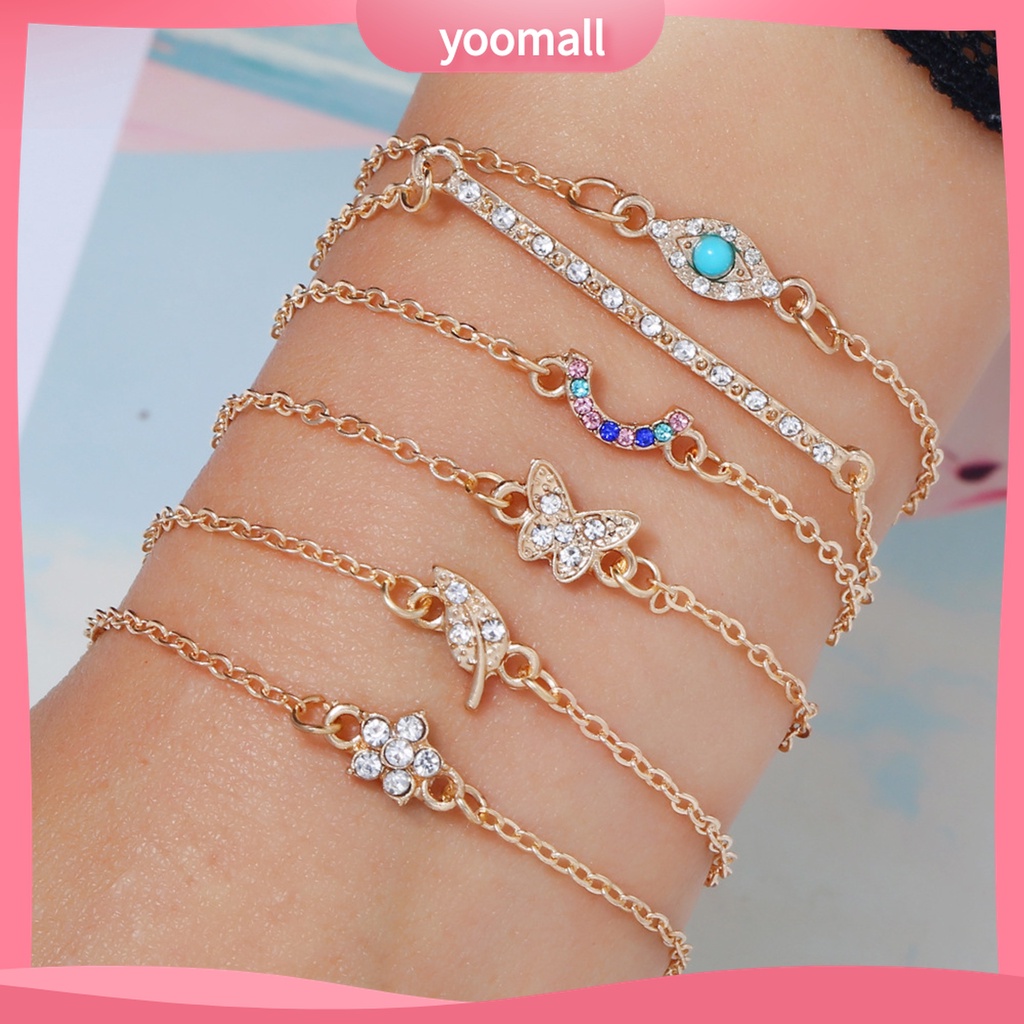 Set 6 vòng tay kim loại đính đá thời trang dành cho nữ