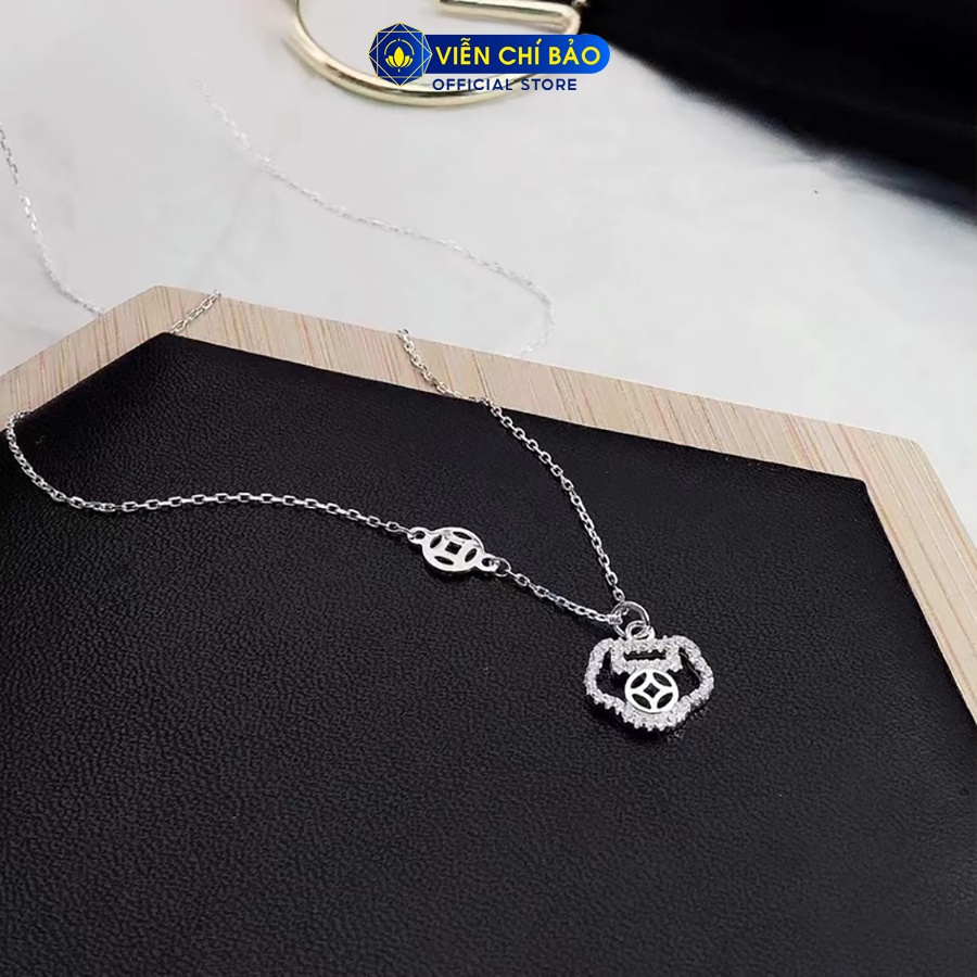 Dây chuyền bạc nữ trường mệnh kim tiền đính đá chất liệu bạc 925 thời trang phụ kiện trang sức Viễn Chí Bảo D000049