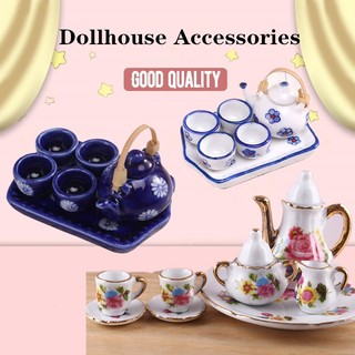 Set 6 / 8 ấm trà bằng sứ tỉ lệ 1 / 12 trang trí nhà búp bê