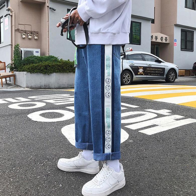Quần jeans nam ulzzang dáng suông ống rộng 100% chất bò xịn, họa tiết độc lạ đẹp *