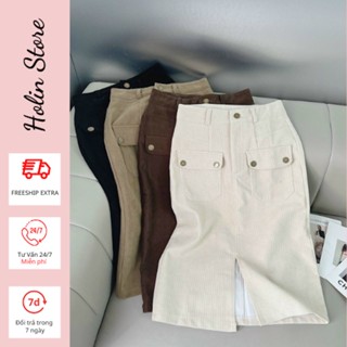 Chân váy nhung tăm nữ chữ A dáng dài cạp cao xẻ trước 4 màu phong các hàn quốc sang chảnh siêu tôn dáng