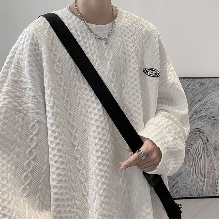 Áo Sweater Chui Đầu Dáng Rộng Hoa Văn Kẻ Sọc Phong Cách Hàn Quốc Thời Trang Dành Cho Nam