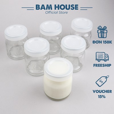 Combo 5 Hủ thuỷ tinh sữa chua 100ml Bam House chịu nhiệt tốt có nắp đậy cao cấp HSC01