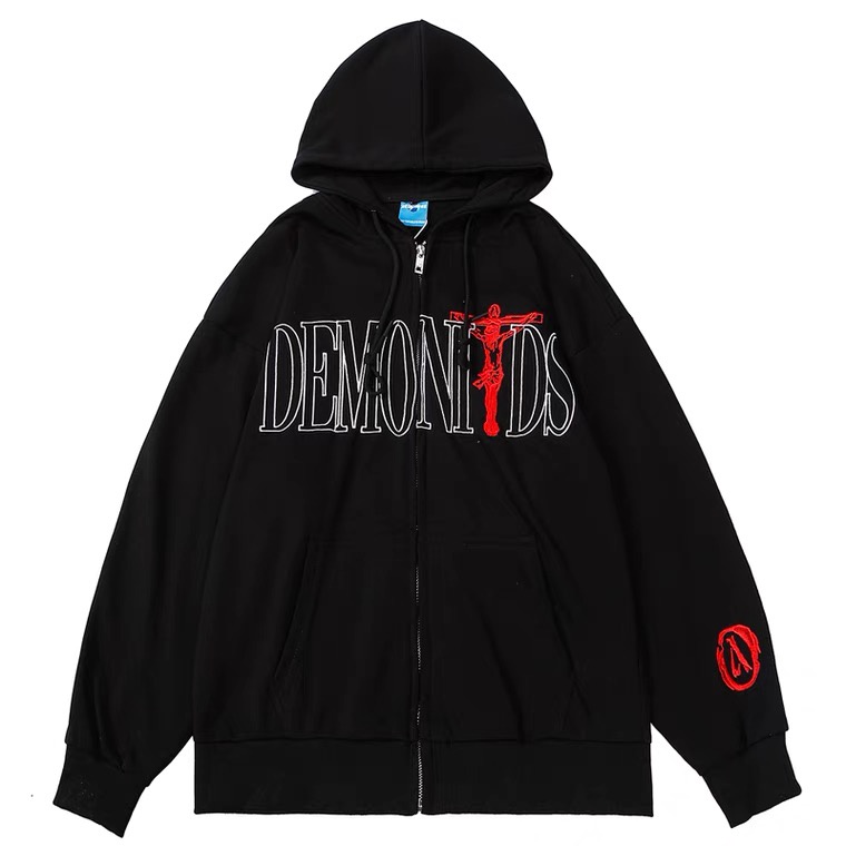 Áo Hoodie Khóa Zip Chữ Demonids LJIN K0605 Chất Nỉ Dày Dặn Cá Tính Trẻ Trung