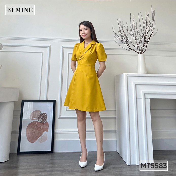 Đầm cổ vest eo xếp ly BEMINE MT5583