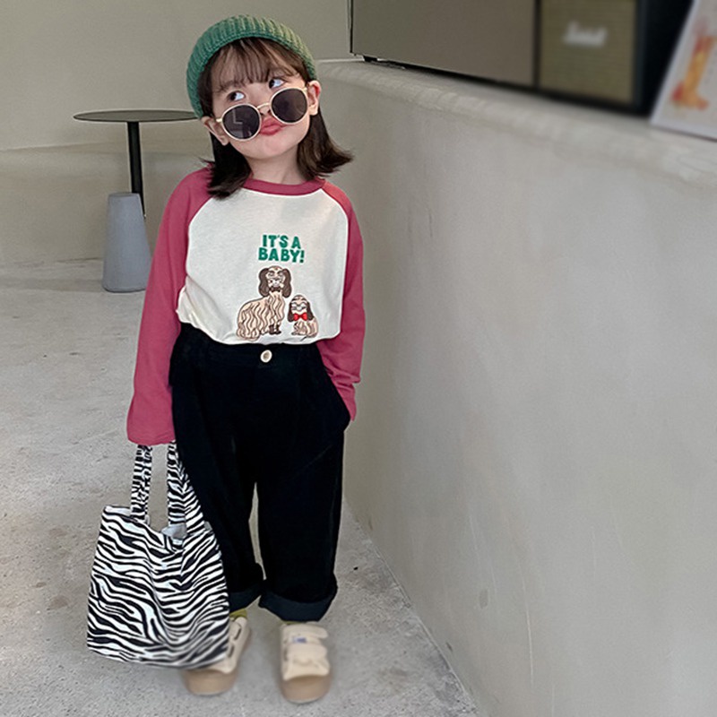 Áo Thun Tay Dài Cổ Tròn In Họa Tiết Hoạt Hình Phong Cách Hàn Quốc Thời Trang Xuân Thu Cho Bé Gái