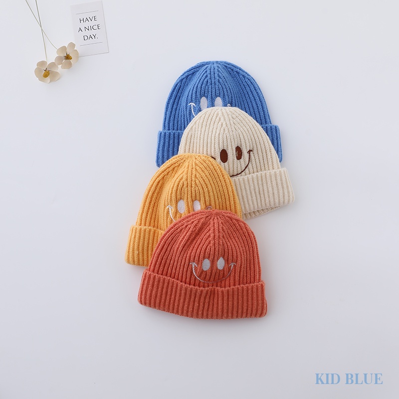 Mũ Len Ấm Áp Thêu Hình Mặt Cười Màu Sắc Ngọt Ngào Cho Bé