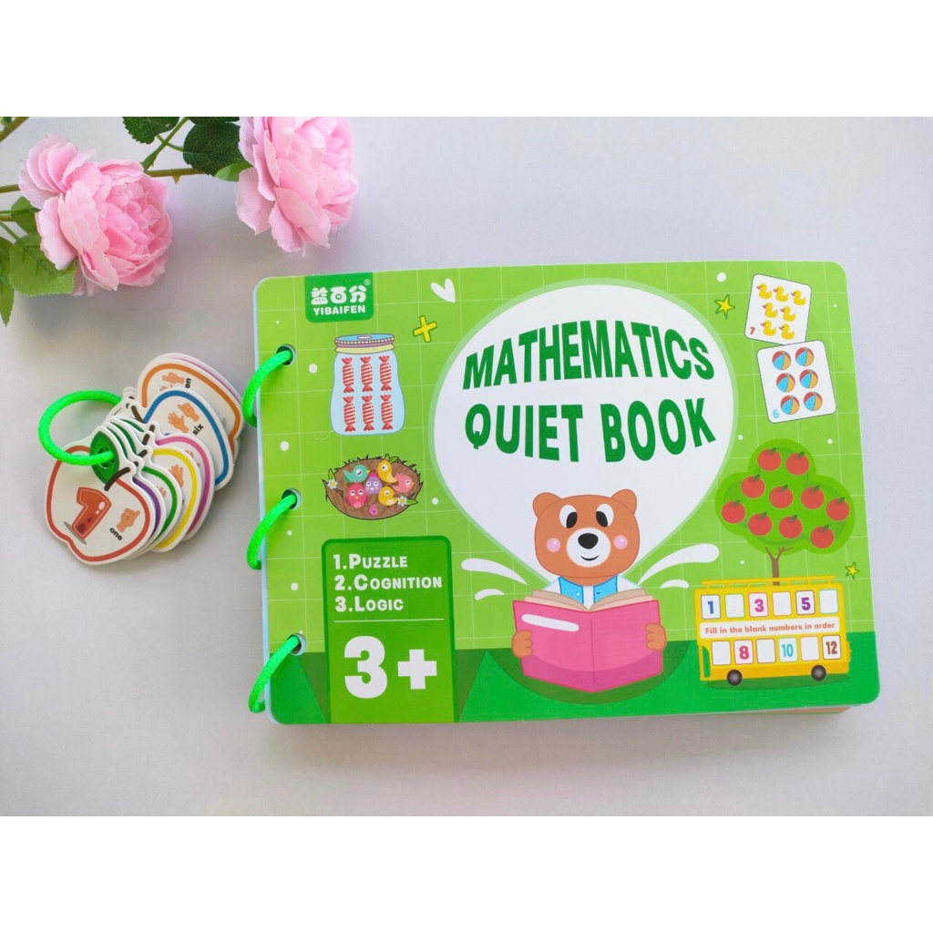 Đồ chơi giáo dục sớm cho bé, học liệu bóc dán toán học Montessori đầu đời Mathematics Quiet Book, 163 chi tiết 16 chủ đề