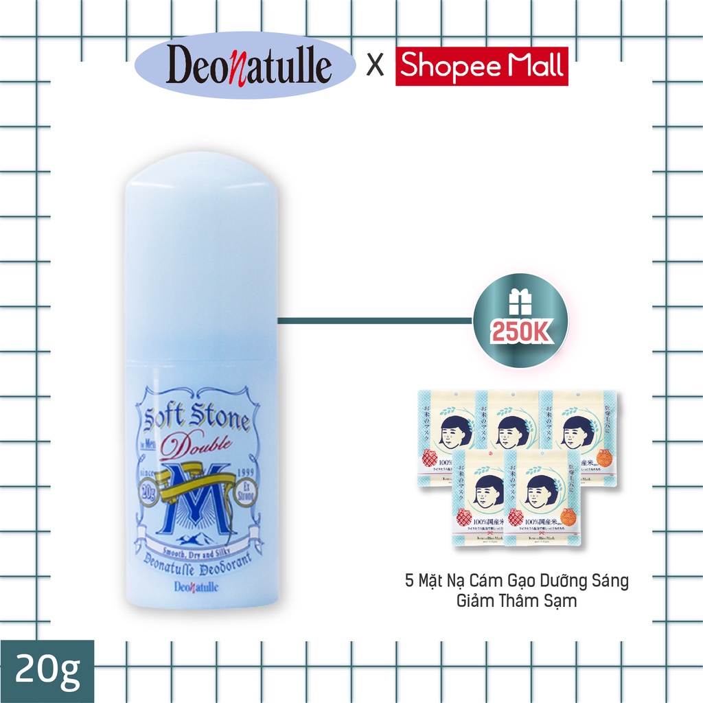 Lăn Khử Mùi Đá Khoáng Dạng Sáp Bạc Hà Cho Nam Deonatulle Soft Stone Double Deodorant For Men 20G