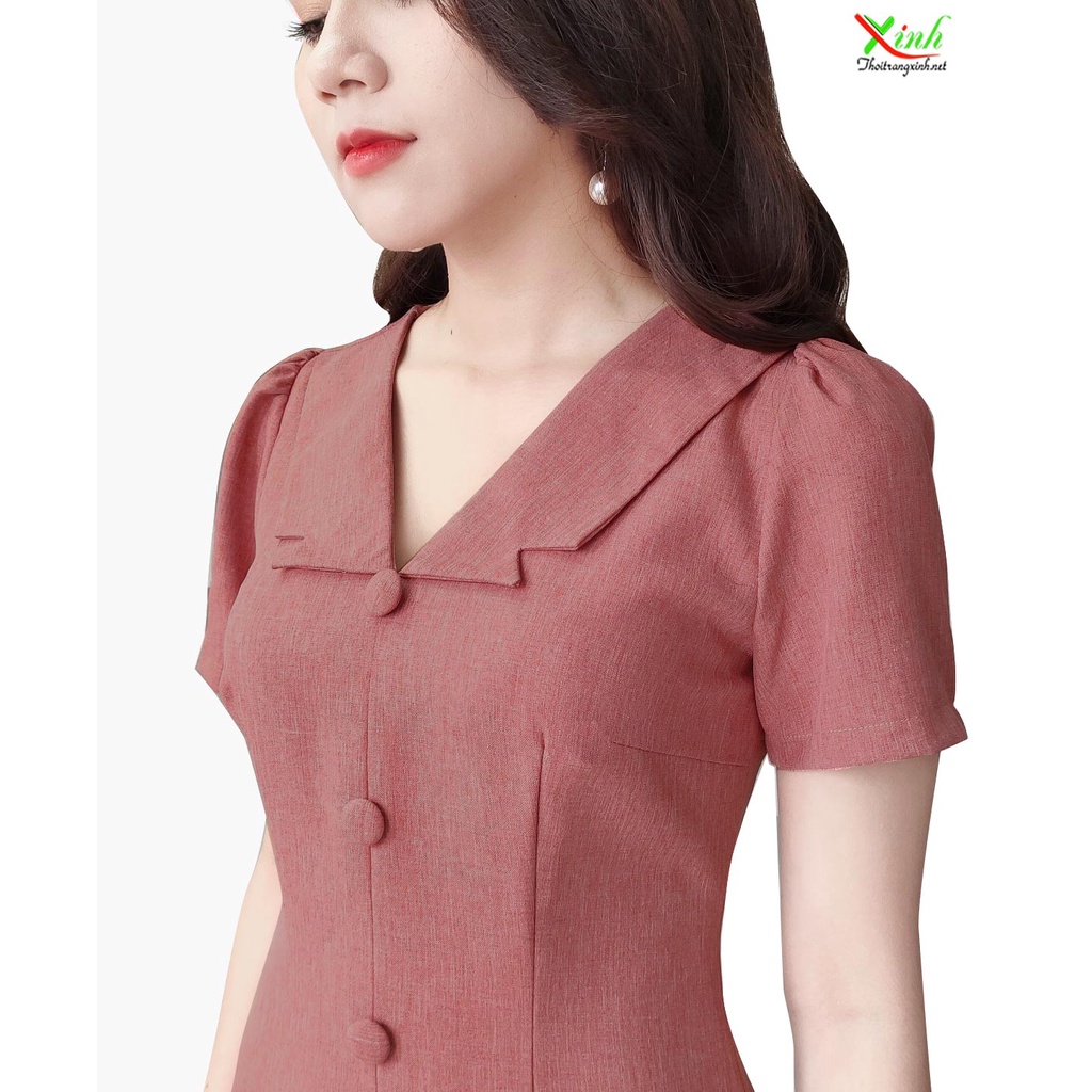 Đầm Suông A Cổ Bẻ Phối Cúc Tôn Da Sáng DL924 DL926