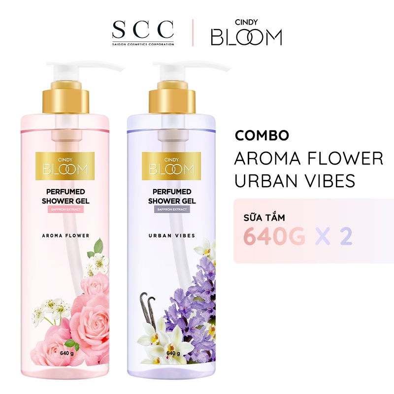 Combo Sữa tắm nước hoa Cindy Bloom Aroma Flower ngọt ngào nữ tính + Urban Vibes tự tin cuốn hút 640g/chai