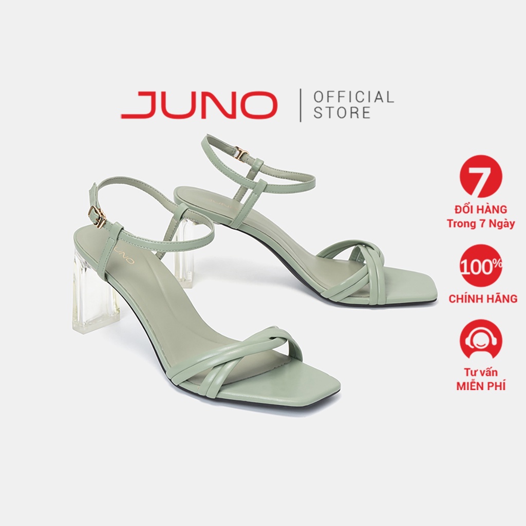 Giày Sandal 7cm JUNO Mũi Vuông Gót Trong Suốt Có Màu SD07088