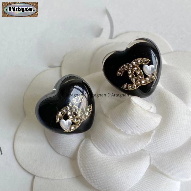 'Boutique Spot'CC21s Đen Nhựa Tim CC Logo Inlay Crystal Necklace Stud Set Chất lượng cao Hàn Quốc 2022 Mới tái tạo thanh lịch Vintage Thời trang Không phai 925 Bạc kim cho phụ nữ A319/B156