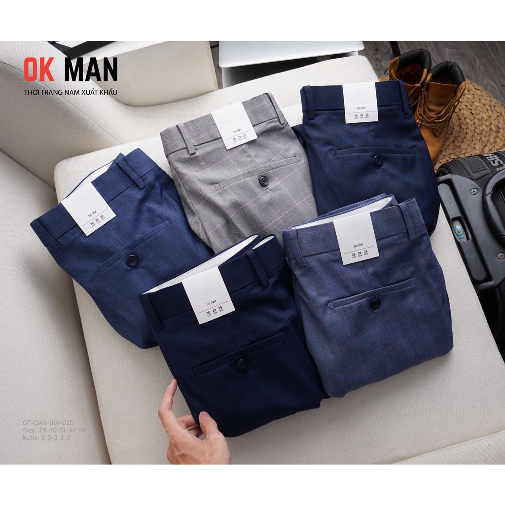 Quần âu nam, kẻ chìm, form slimfit, 5 màu , co giãn tốt, OkMan