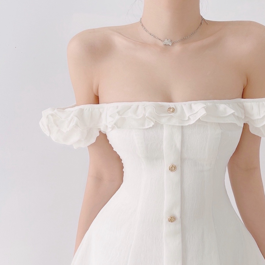 Đầm chữ a kiểu trễ vai tay ngắn mini hàng thiết kế Emilyshop (T)