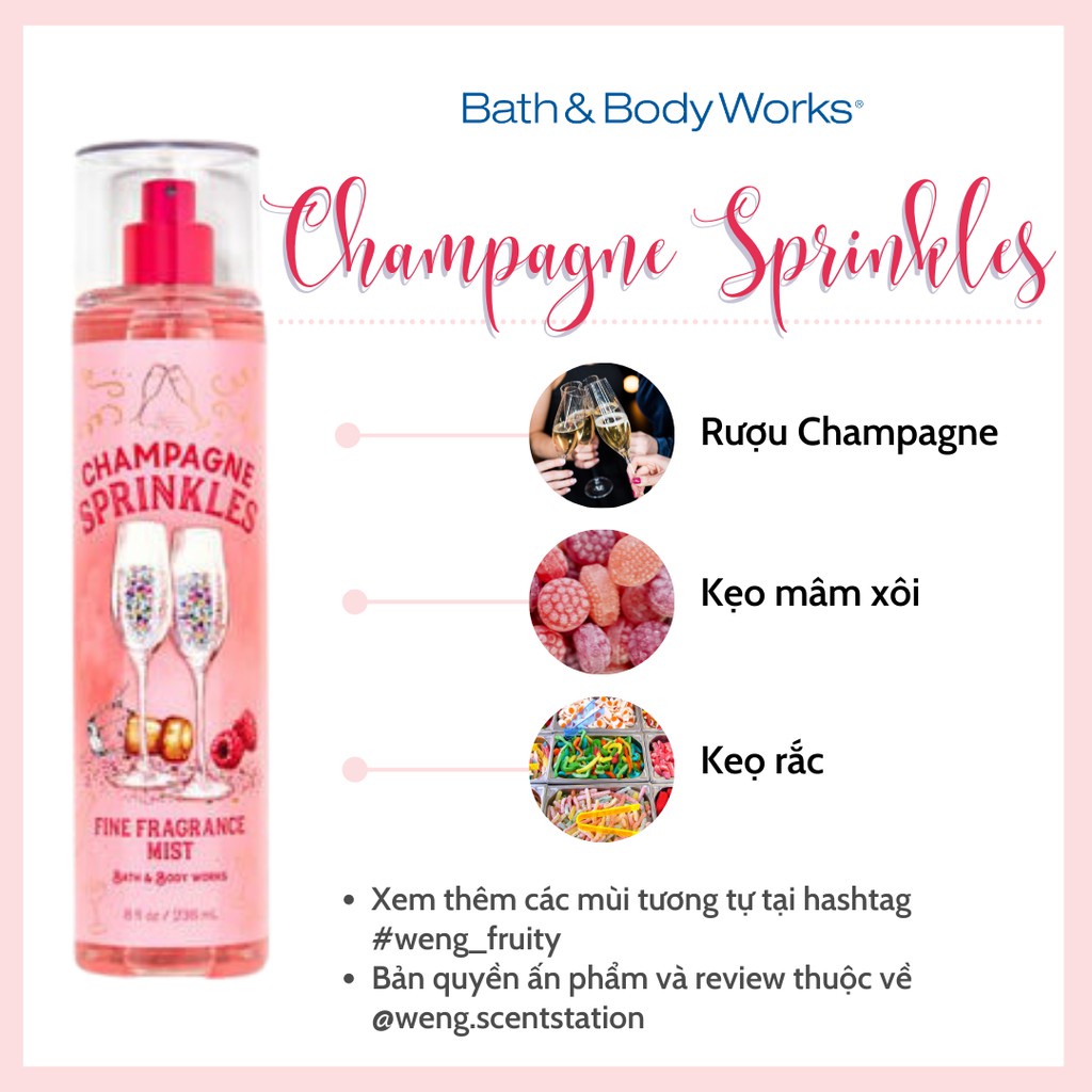 Xịt thơm Champagne Sprinkles Hàng Thái, Xịt Body Mist hương thơm nổi bật, ngọt ngào và tươi mát