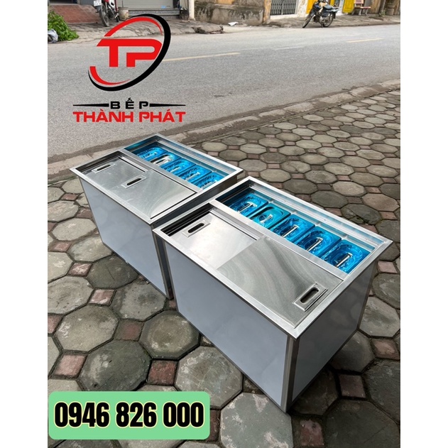 Thùng Đựng Đá Inox Kèm Khay Topping âm bàn quầy.