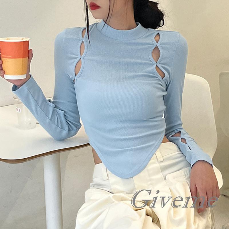 Áo Thun Lửng Tay Dài Màu Trơn Thời Trang Dành Cho Nữ