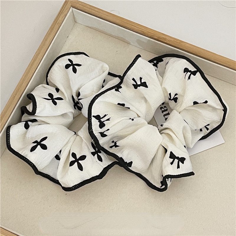 Dây Cột Tóc Cao Su Bản Lớn In Hình Mặt Cười Màu Trắng Đen Dễ Thương Cho Nữ