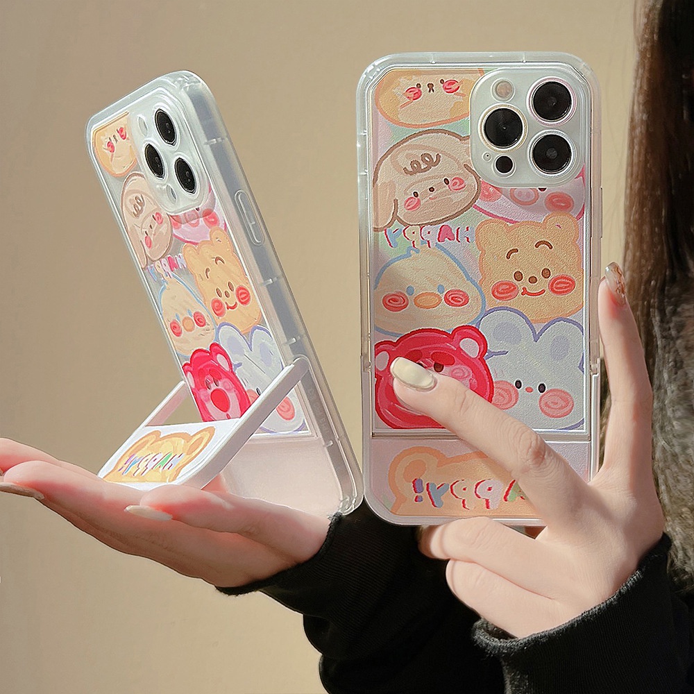Hoạt Hình Ốp Điện Thoại Họa Tiết doodle Động Vật Dễ Thương Có Giá Đỡ Tàng Hình Cho iphone 7 8 plus x xr xs 11 12 13 14 15 pro max se