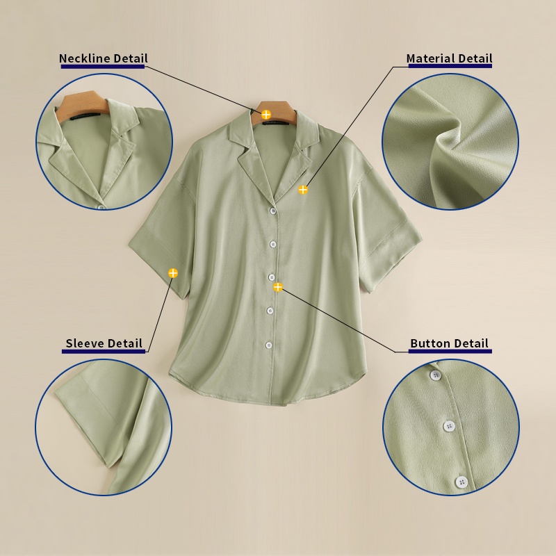 Áo sơ mi ZANZEA tay ngắn màu trơn phong cách Hàn Quốc cho nữ
